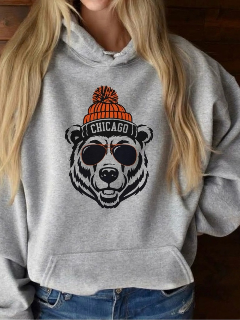 Vintage Chicago Bear Graphic Hoodie Gray